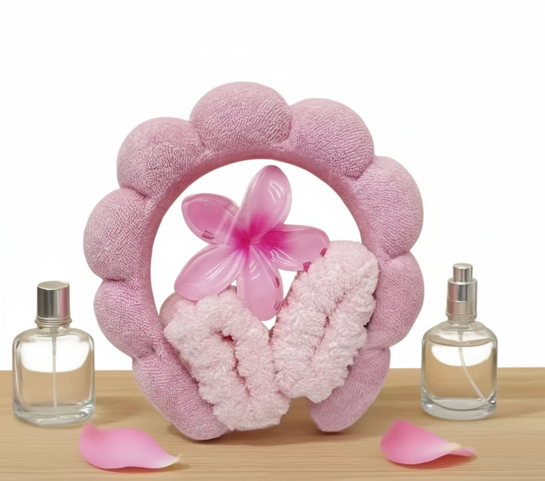 Conjunto de 4 peças de toalete em felpudo rosa